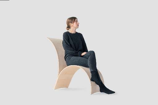 Image 2: After the self-forming process, the unique chair is cozy and comfortable to sit on. Photo: University of Stuttgart / ICD, Robert Faulkner.